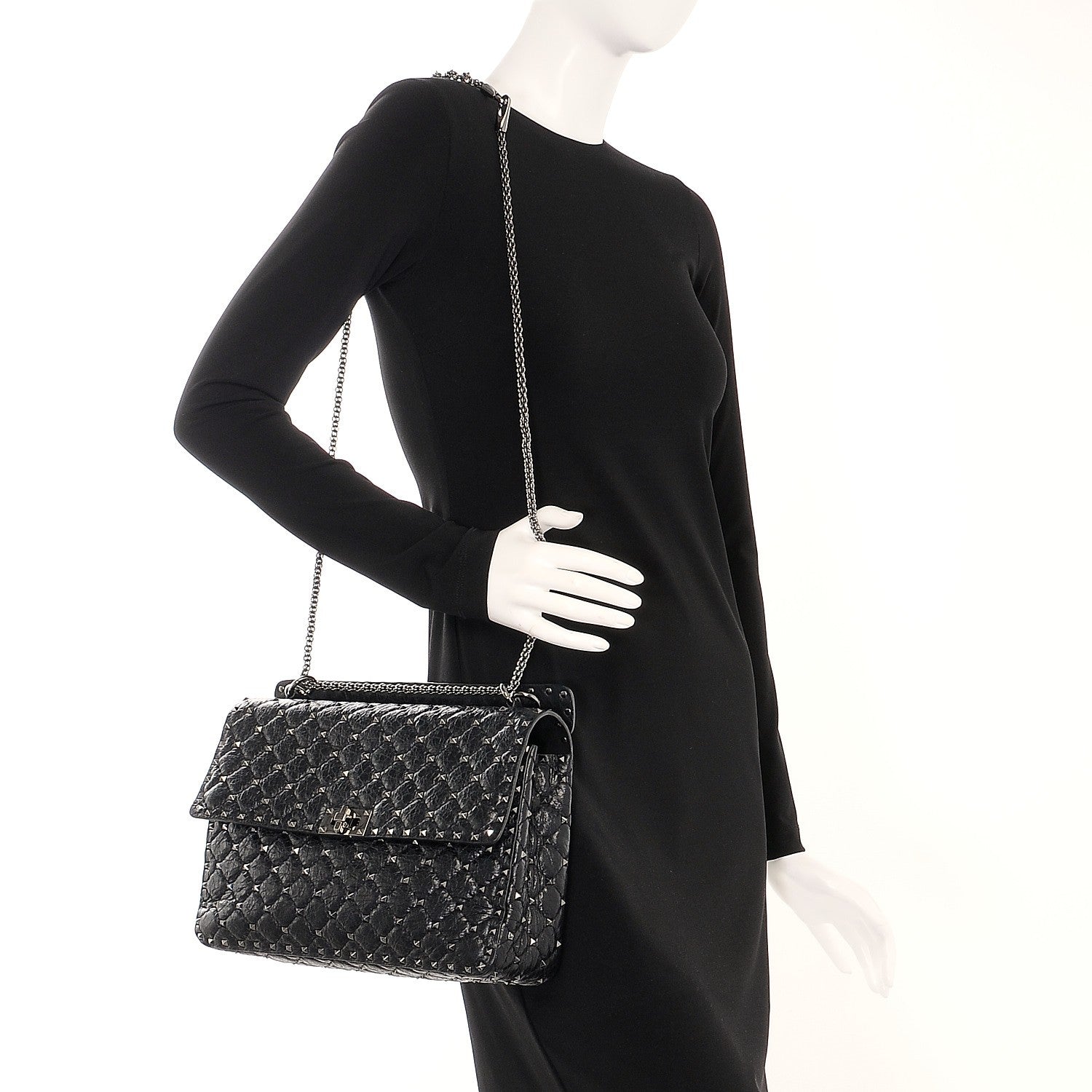 Valentino Garavani Lambskin Large Rockstud Spike Shoulder Bag Black 2 of 6