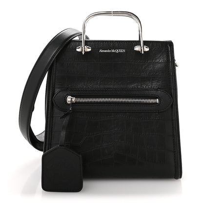 Alexander McQueen Crocodile Embossed Calfskin The Short Story Shoulder Bag Black 1 of 12