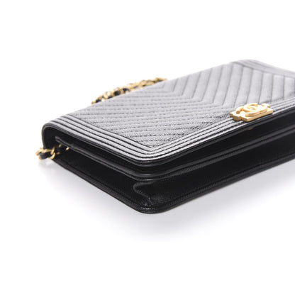 Chanel Caviar Chevron Quilted Boy Wallet On Chain WOC Black 8 of 10