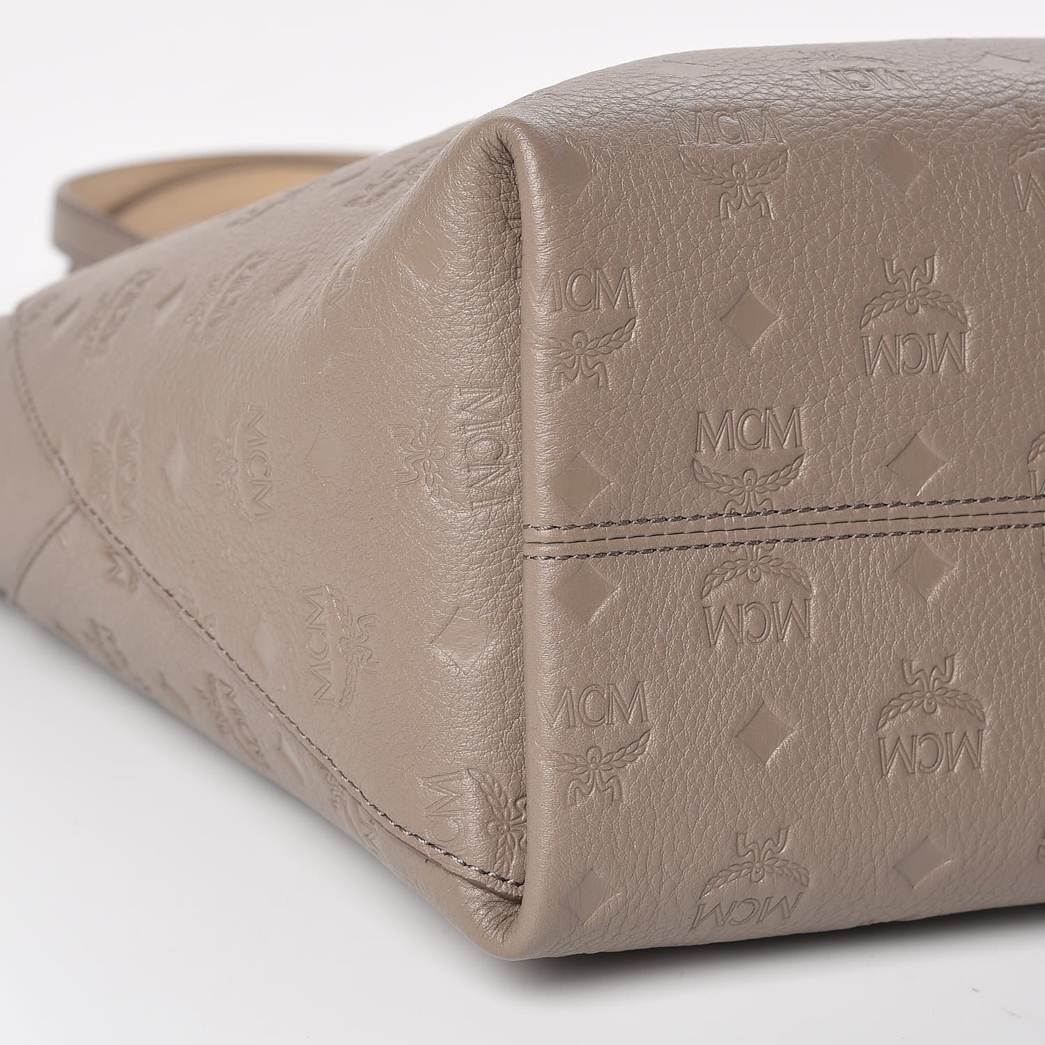 MCM Grained Calfskin Monogram Medium Klara Top Zip Tote Urban Taupe 9 of 10