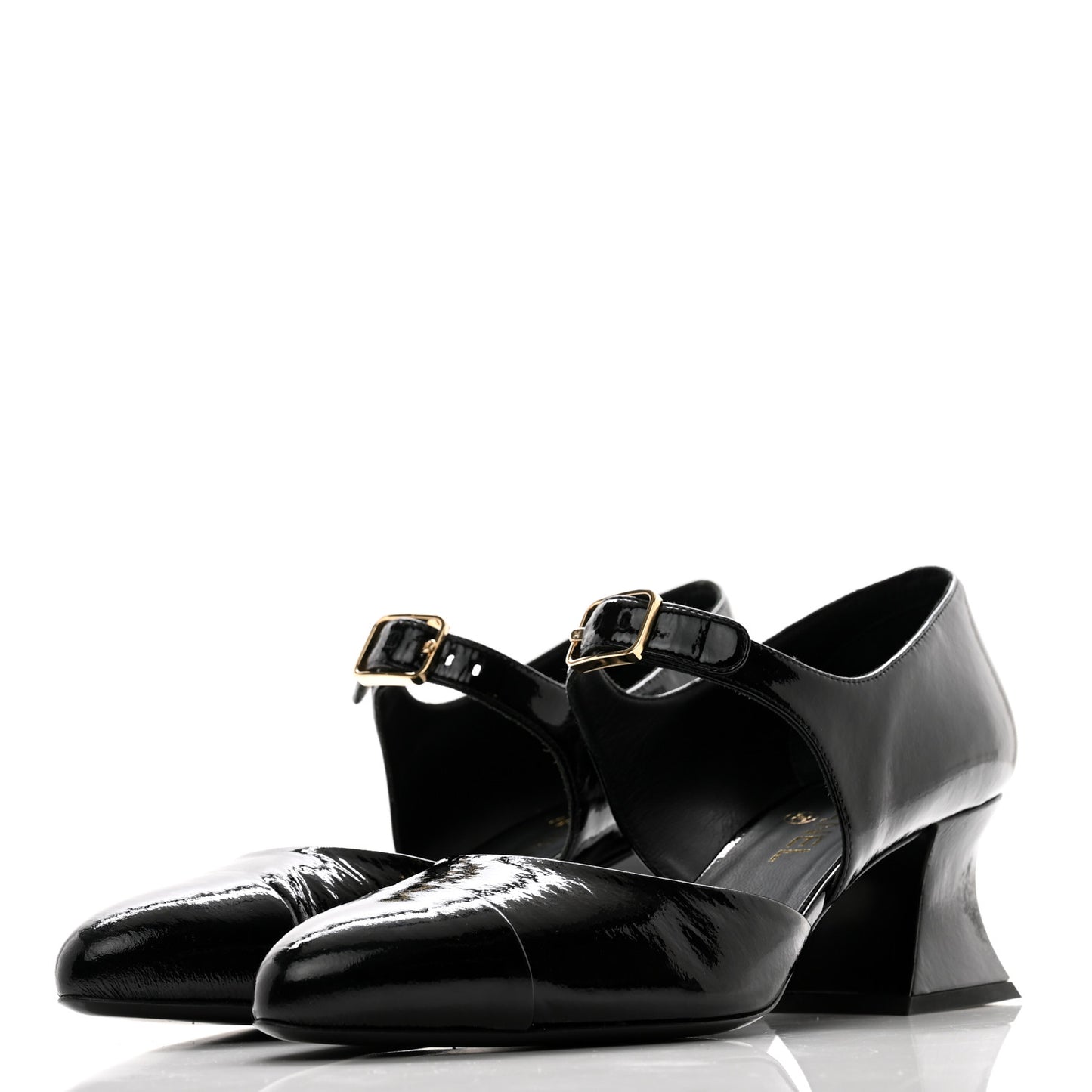 Patent Goatskin Cap Toe Pumps 39 Black