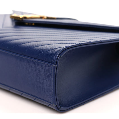 Saint Laurent Grain De Poudre Matelasse Chevron Large Monogram Satchel Navy Blue 10 of 11