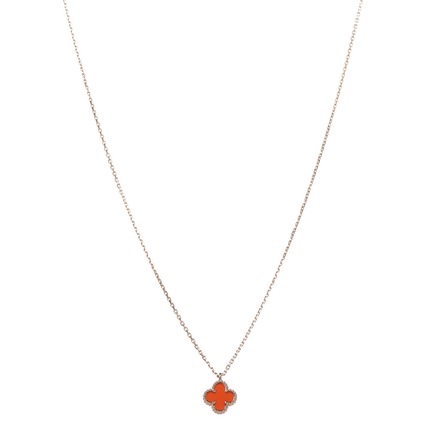 18K Rose Gold Carnelian Sweet Alhambra Pendant Necklace