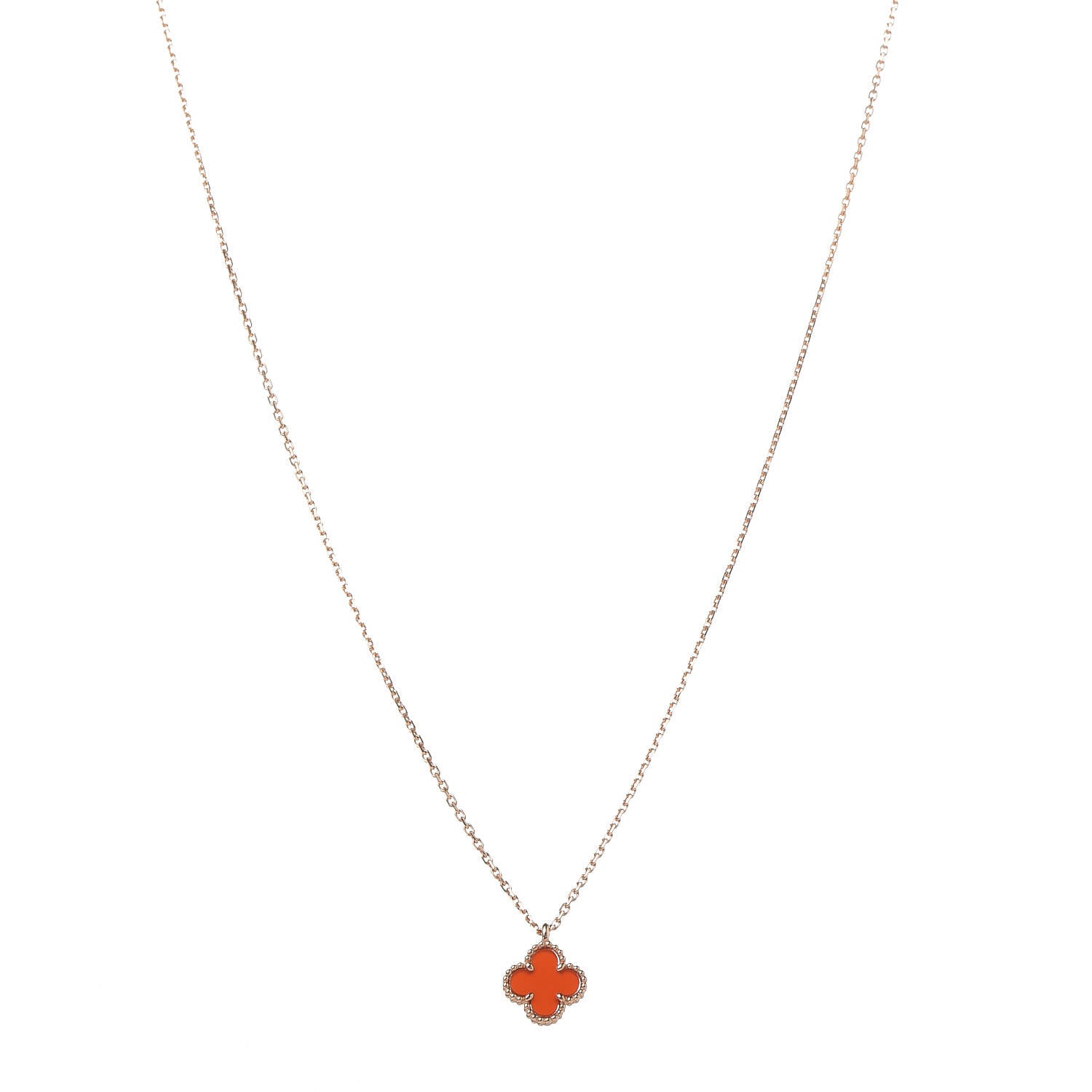 Van Cleef & Arpels 18K Rose Gold Carnelian Sweet Alhambra Pendant Necklace 1 of 7