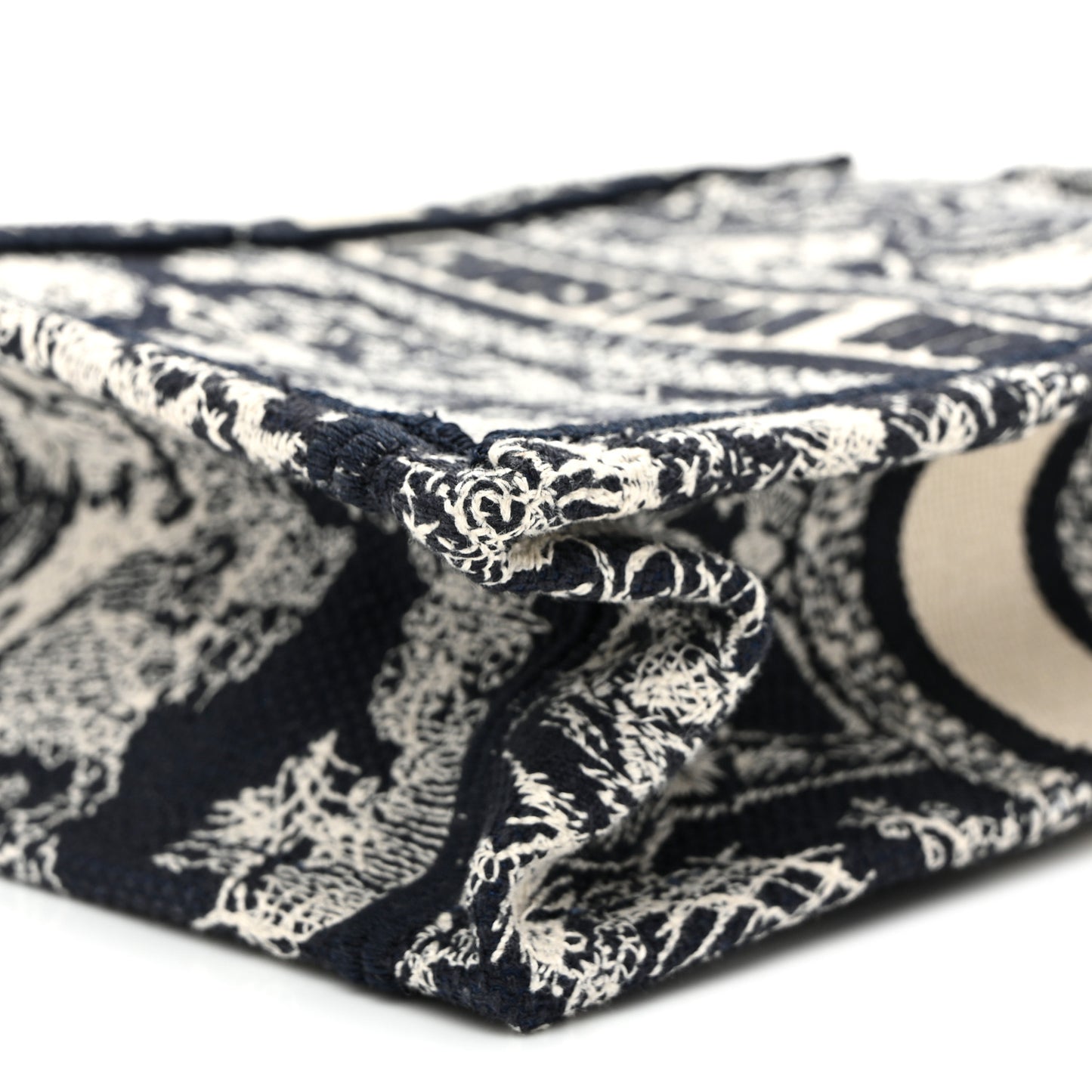 Canvas Toile de Jouy Reverse Embroidered Mini Book Tote Phone Bag Blue