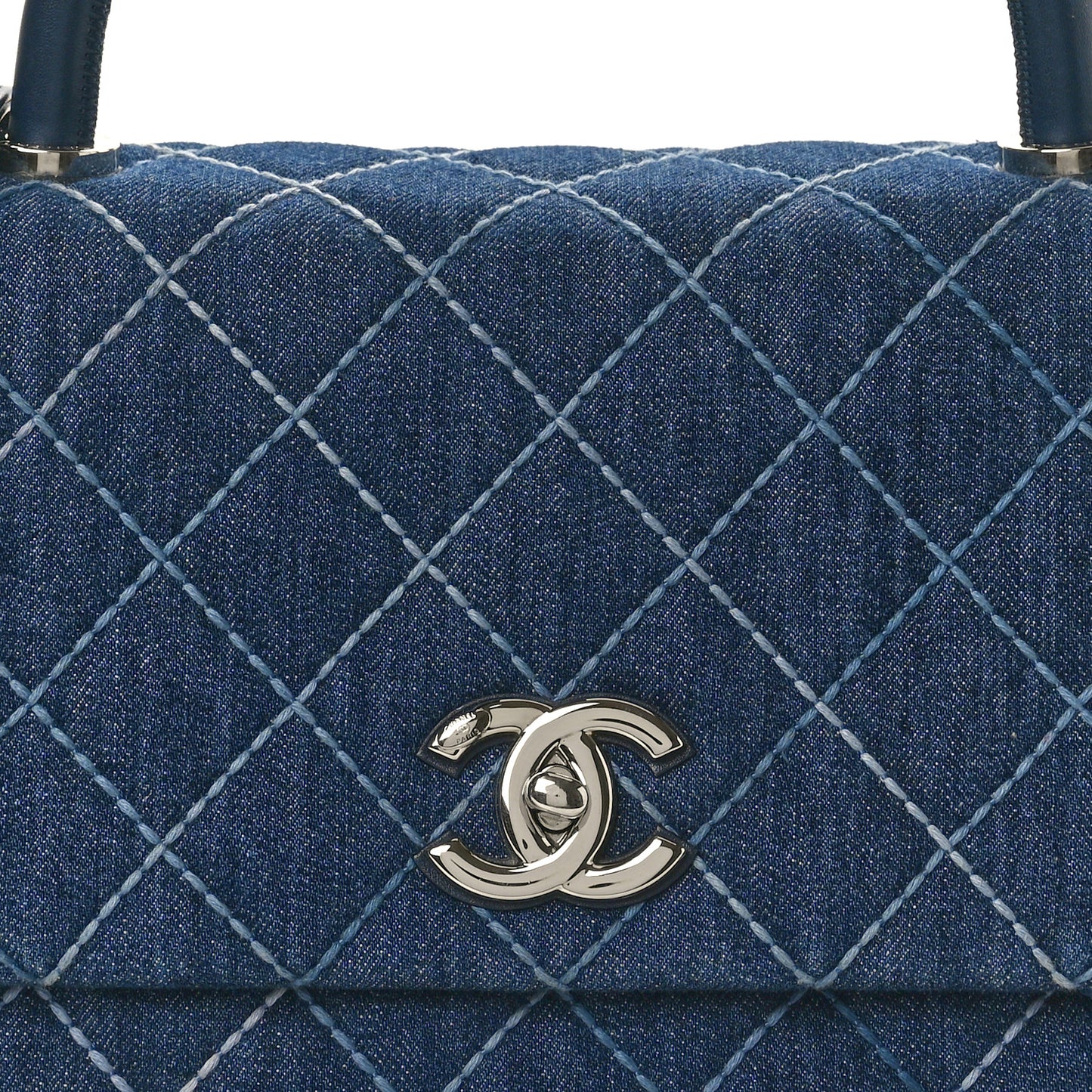 Denim Quilted Small Coco Handle Flap Blue Blue