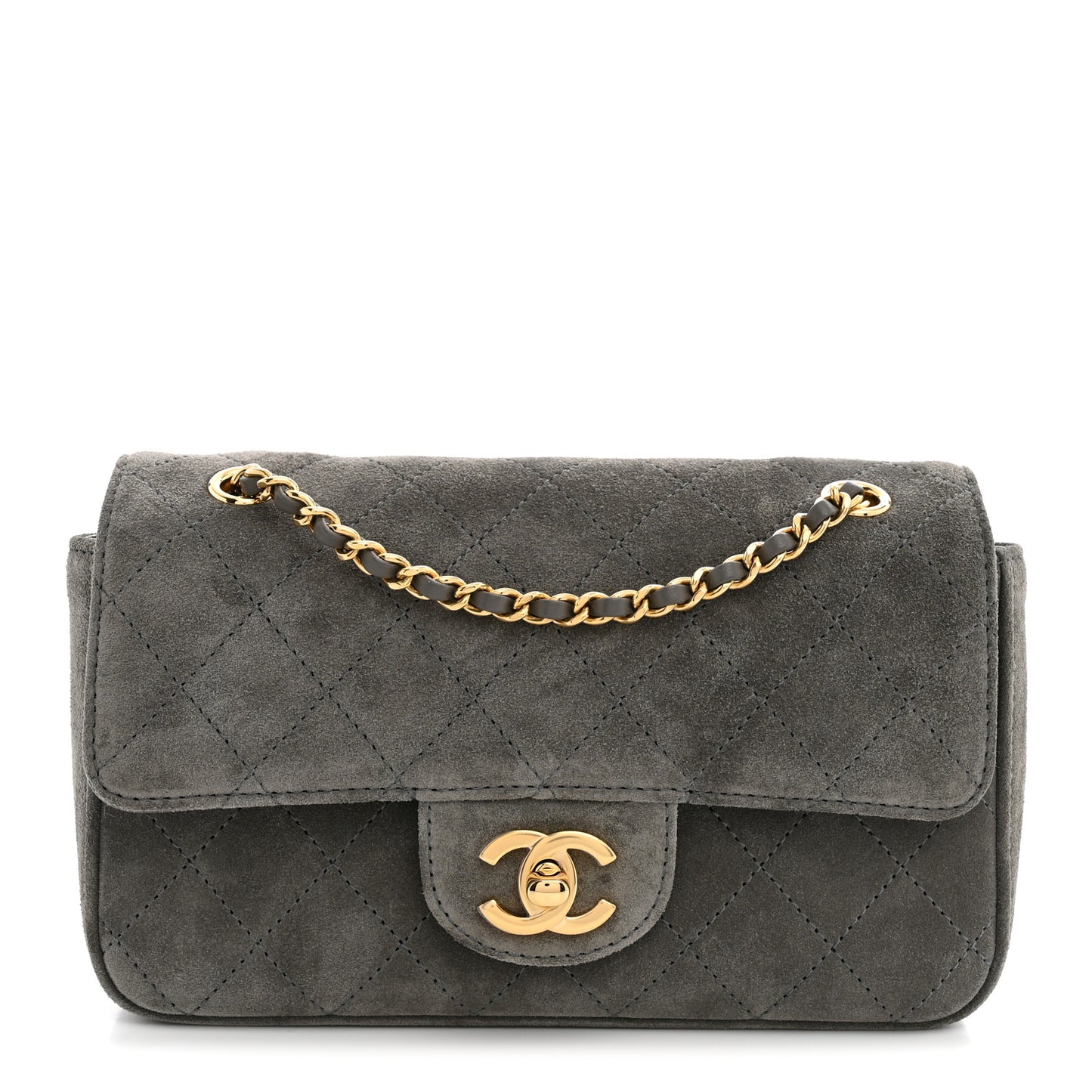 Suede Calfskin Mini Souplissimo Flap Dark Grey