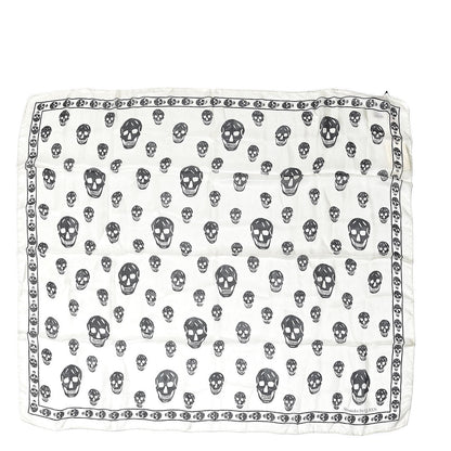 Alexander McQueen Silk Chiffon Skull Scarf Ivory Black 1 of 3