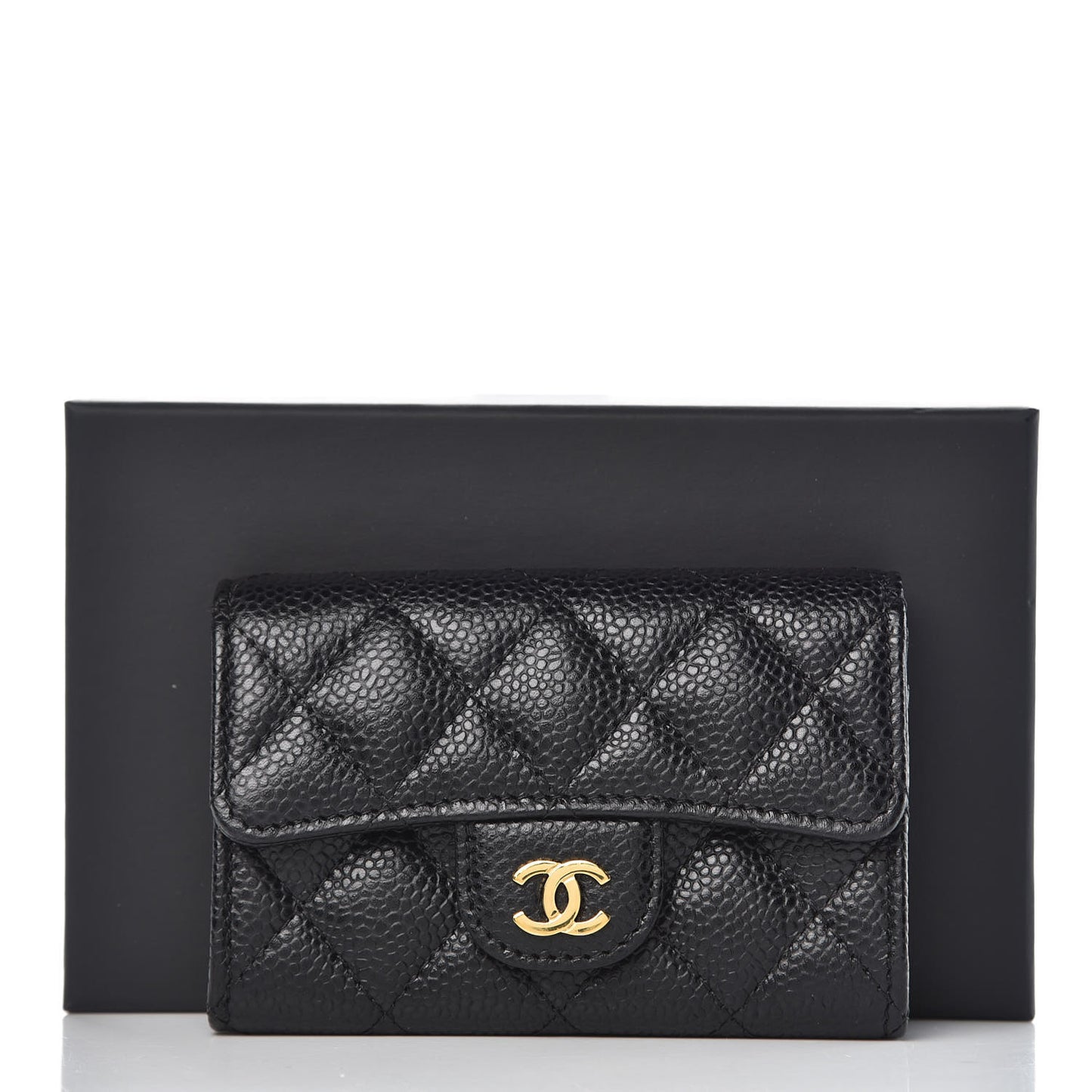Caviar Quilted Flap Card Holder Black