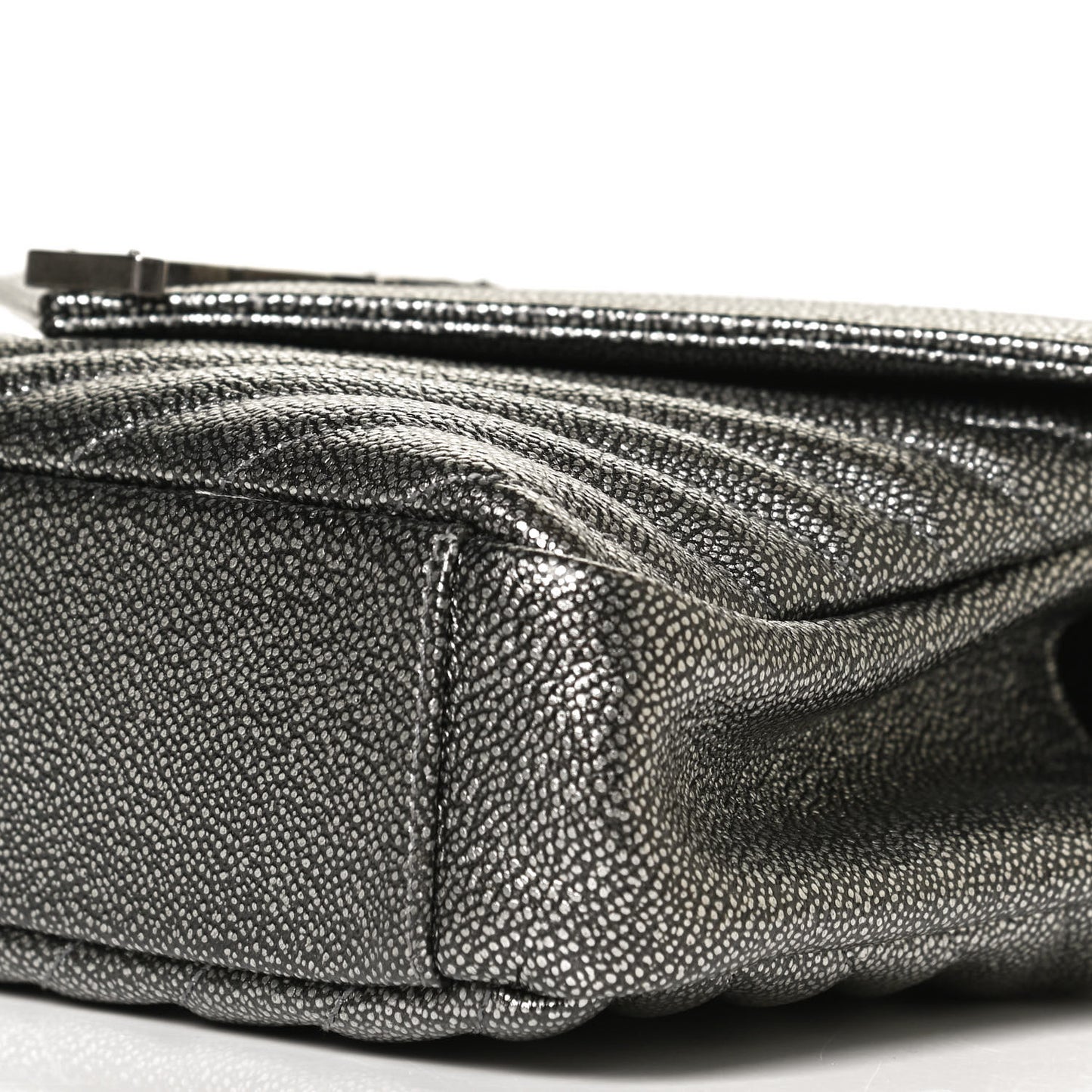 Metallic Grain De Poudre Matelasse Chevron Monogram Medium College Bag Gunmetal