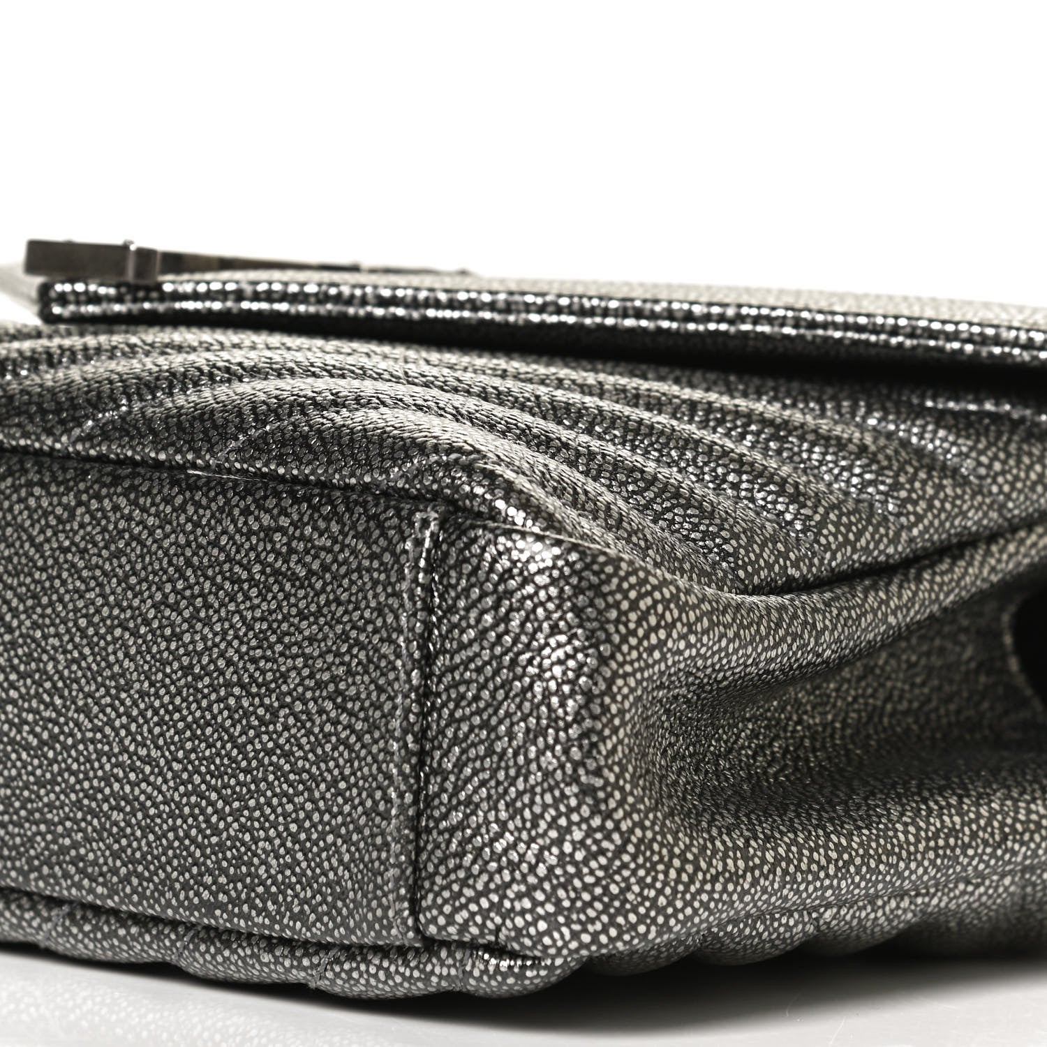 Saint Laurent Metallic Grain De Poudre Matelasse Chevron Monogram Medium College Bag Gunmetal 10 of 12