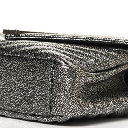Saint Laurent Metallic Grain De Poudre Matelasse Chevron Monogram Medium College Bag Gunmetal 10 of 12