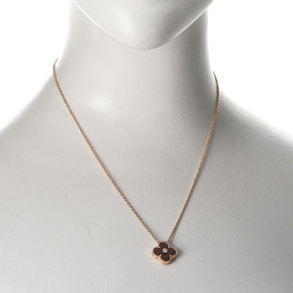 Van Cleef & Arpels 18K Rose Gold Diamond Carnelian Vintage Alhambra Pendant Necklace 2 of 9