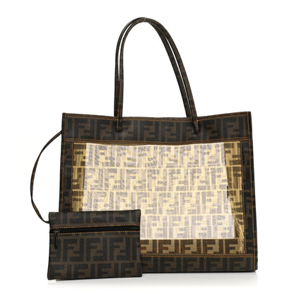 Fendi Mesh Glazed Fabric FF 1974 Tote Tobacco 1 of 16