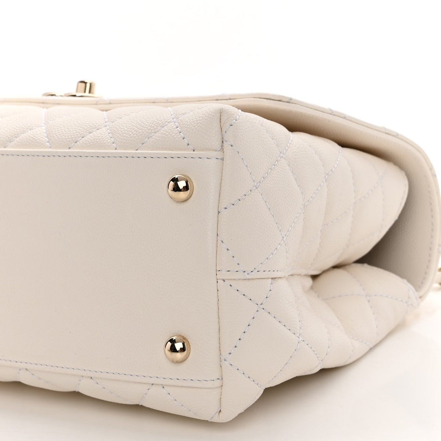 Caviar Quilted Small Coco Handle Flap White