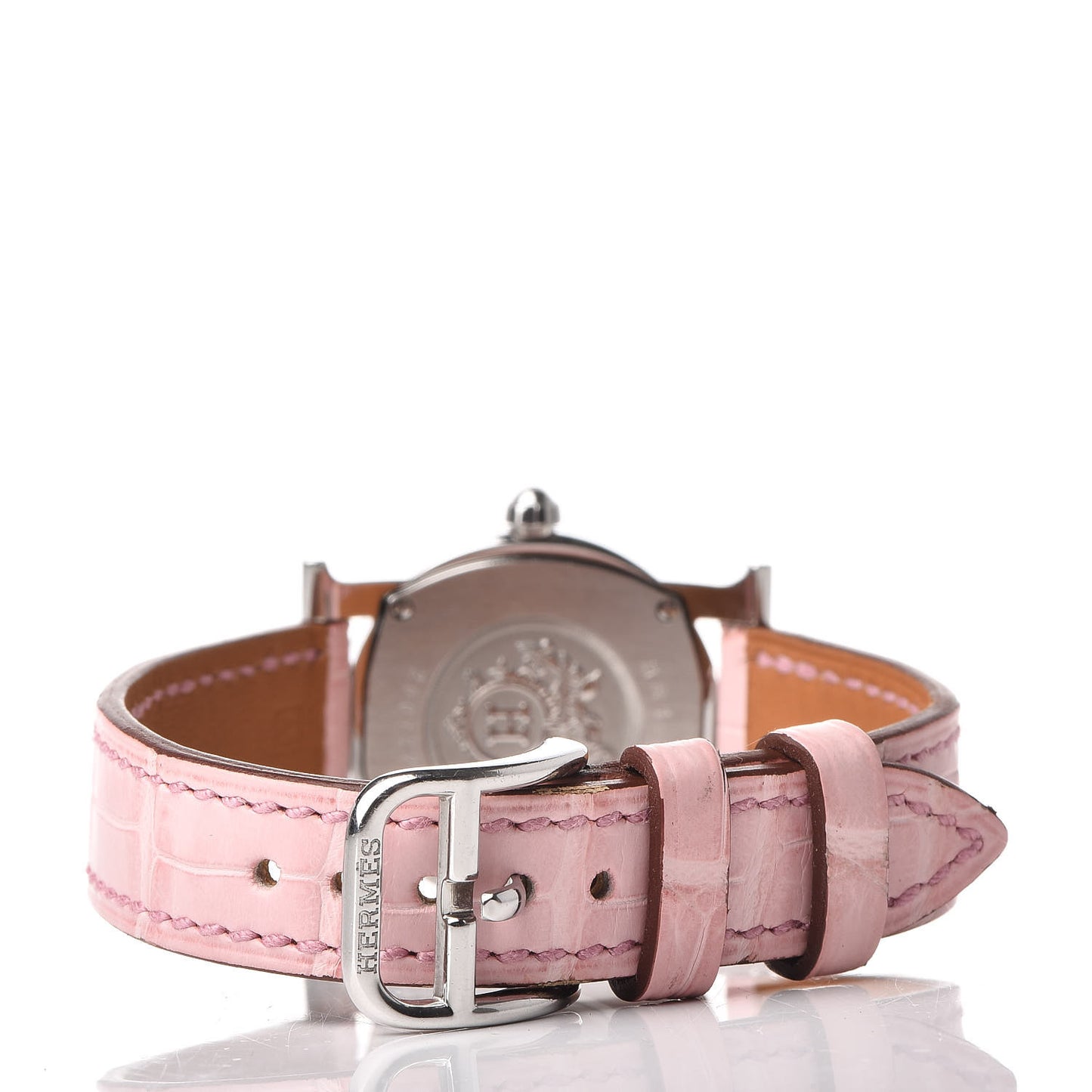 Stainless Steel Alligator Diamond Mother of Pearl 25mm Heure H Ronde Quartz Watch Pink