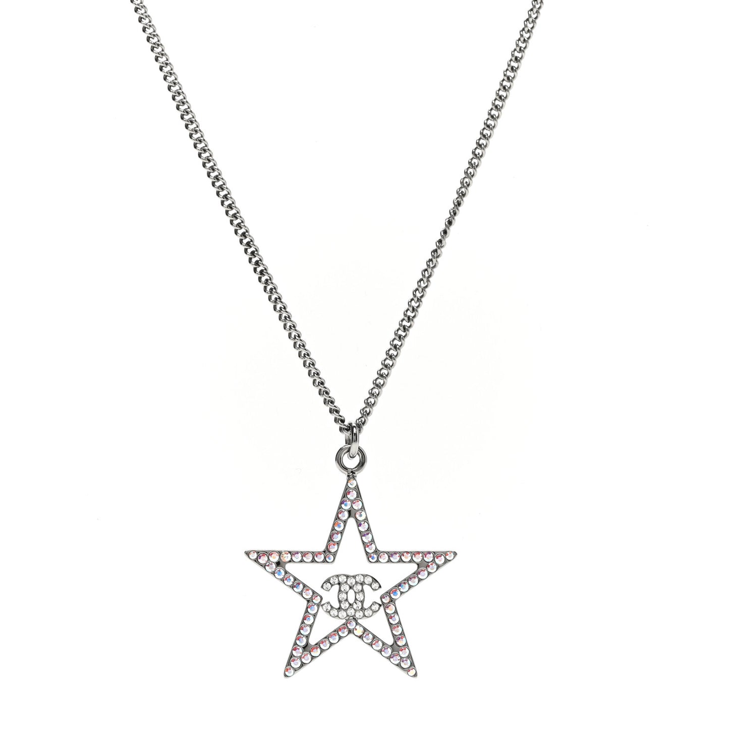 Crystal Star CC Pendant Necklace Silver