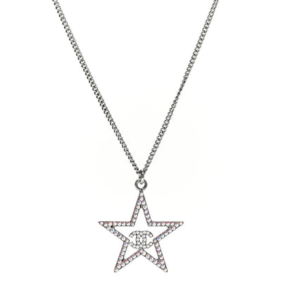 Chanel Crystal Star CC Pendant Necklace Silver 1 of 6