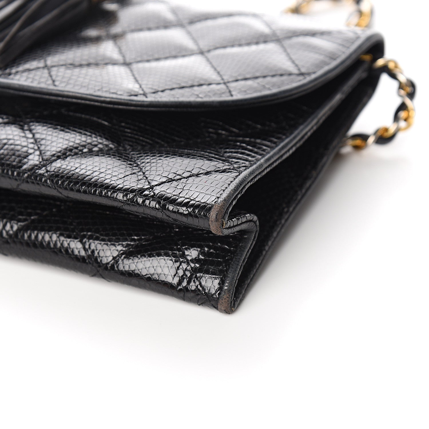 Chanel Lizard Quilted Tassel Single Flap Bag Black 13 of 14