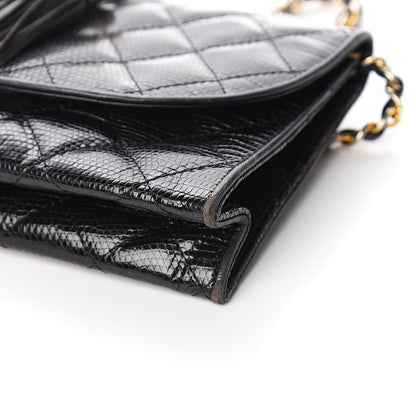 Chanel Lizard Quilted Tassel Single Flap Bag Black 13 of 14