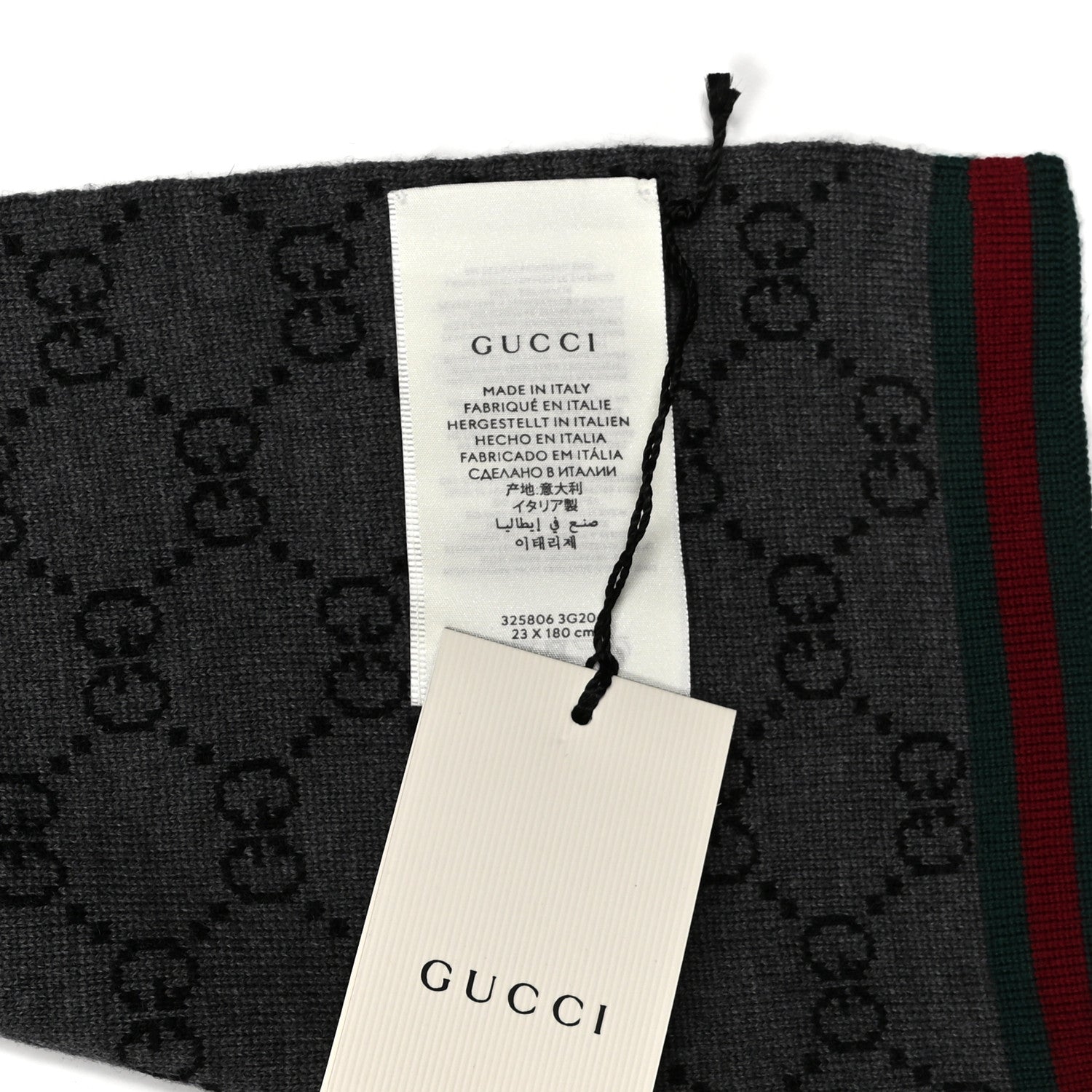 Gucci Wool Tricot GG Monogram Web Solange Scarf Black Medium Grey 4 of 4