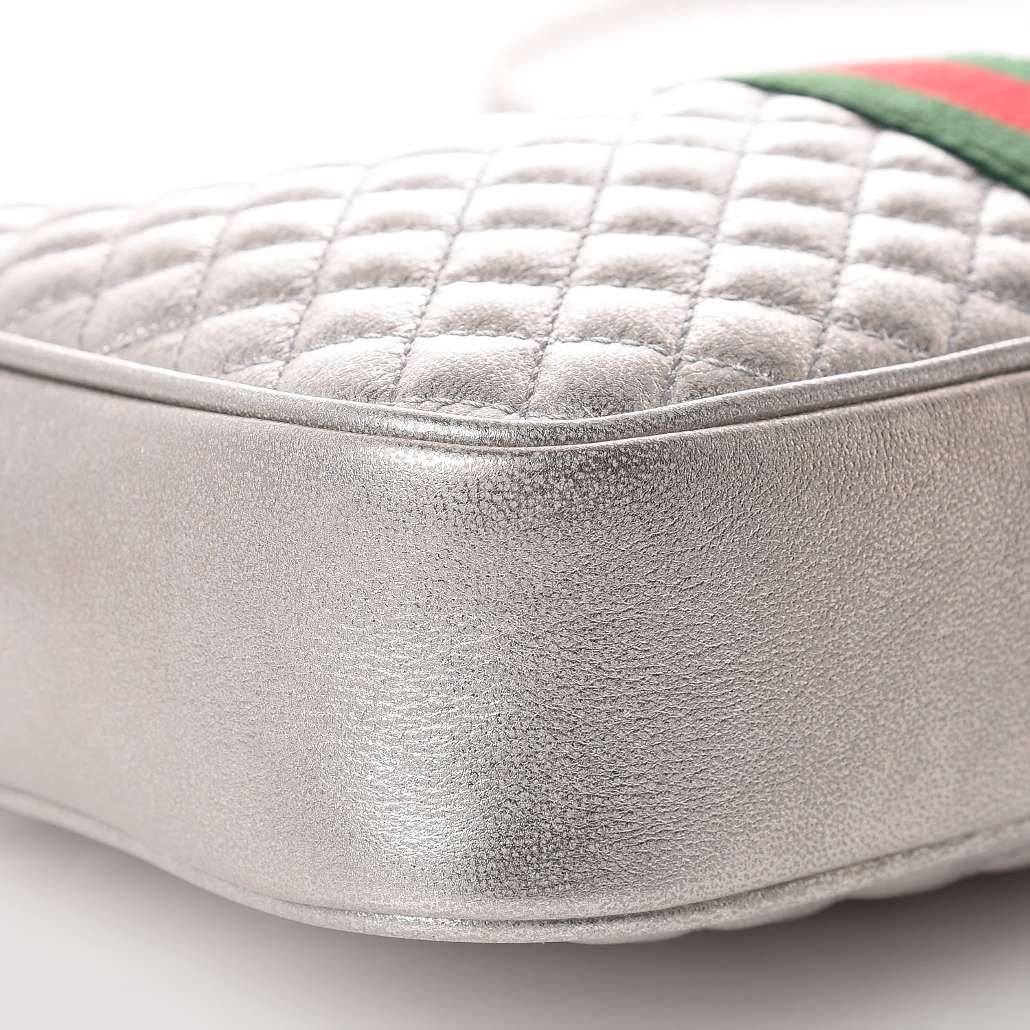 Gucci Laminated Nappa Web Trapuntata Small GG Shoulder Bag Argento 8 of 9