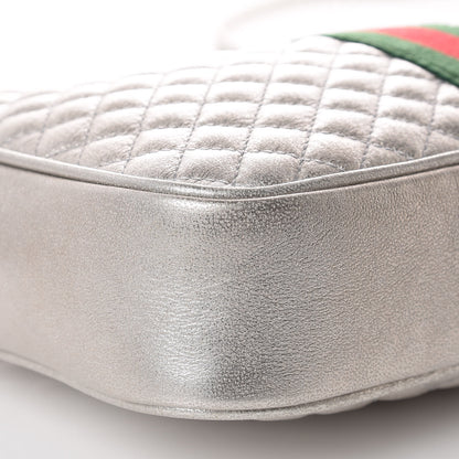 Gucci Laminated Nappa Web Trapuntata Small GG Shoulder Bag Argento 8 of 9