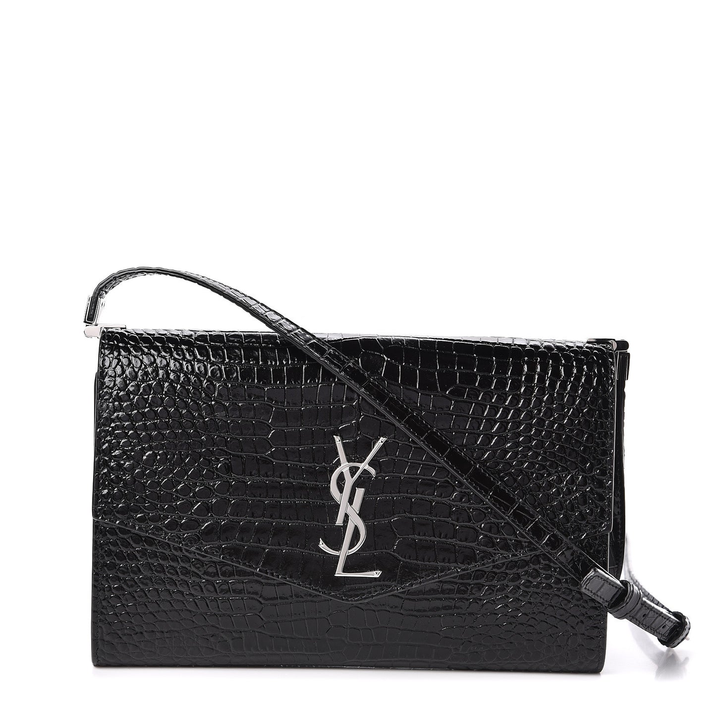 Calfskin Crocodile Embossed Monogram Uptown Crossbody Black