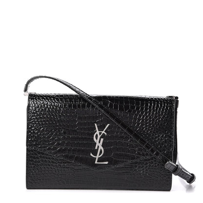 Saint Laurent Calfskin Crocodile Embossed Monogram Uptown Crossbody Black 1 of 11