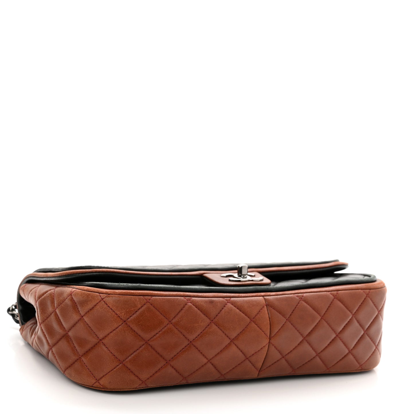 Lambskin Quilted Jumbo Classic Twist Flap Bag Black Bordeaux