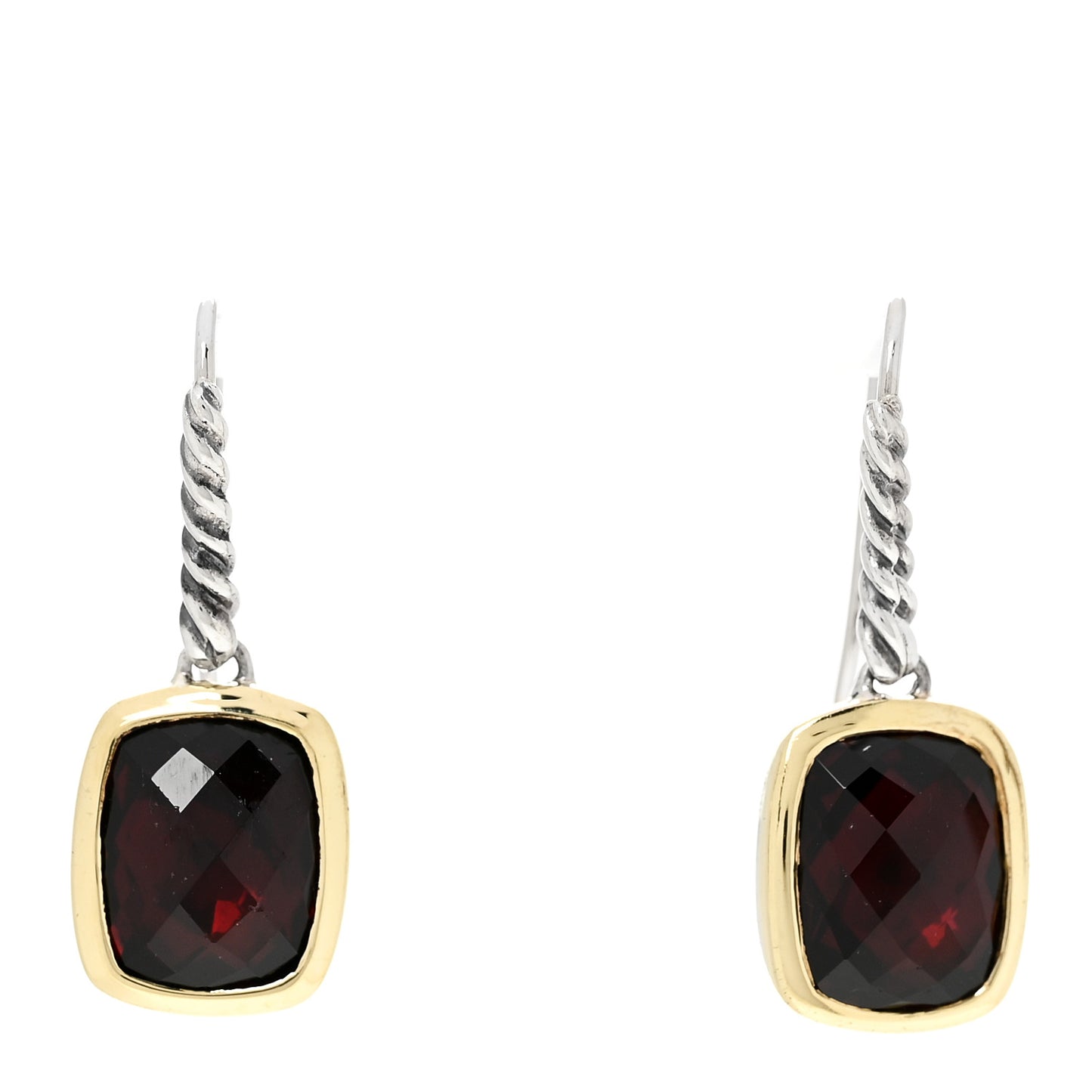 Sterling Silver 18K Yellow Gold Garnet Noblesse Drop Earrings