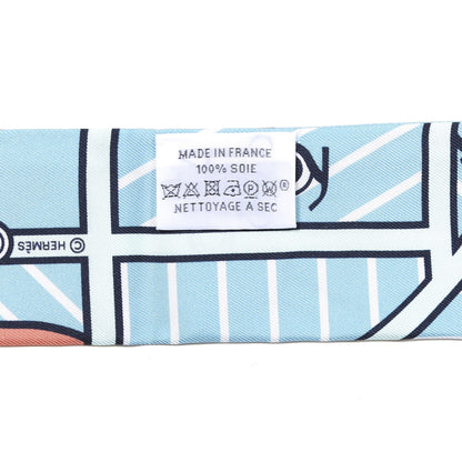 Hermes Silk Quadrige Twilly Aqua Vieux Rose Blue Jean 4 of 4