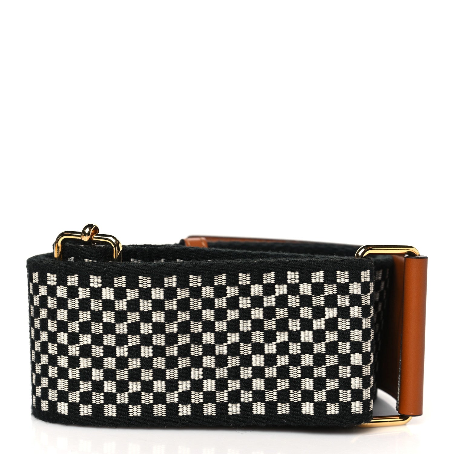Fendi Ribbon Vitello King Logo Embossed Gingham Woven Adjustable Strap You Panna Black Cuoio 3 of 6