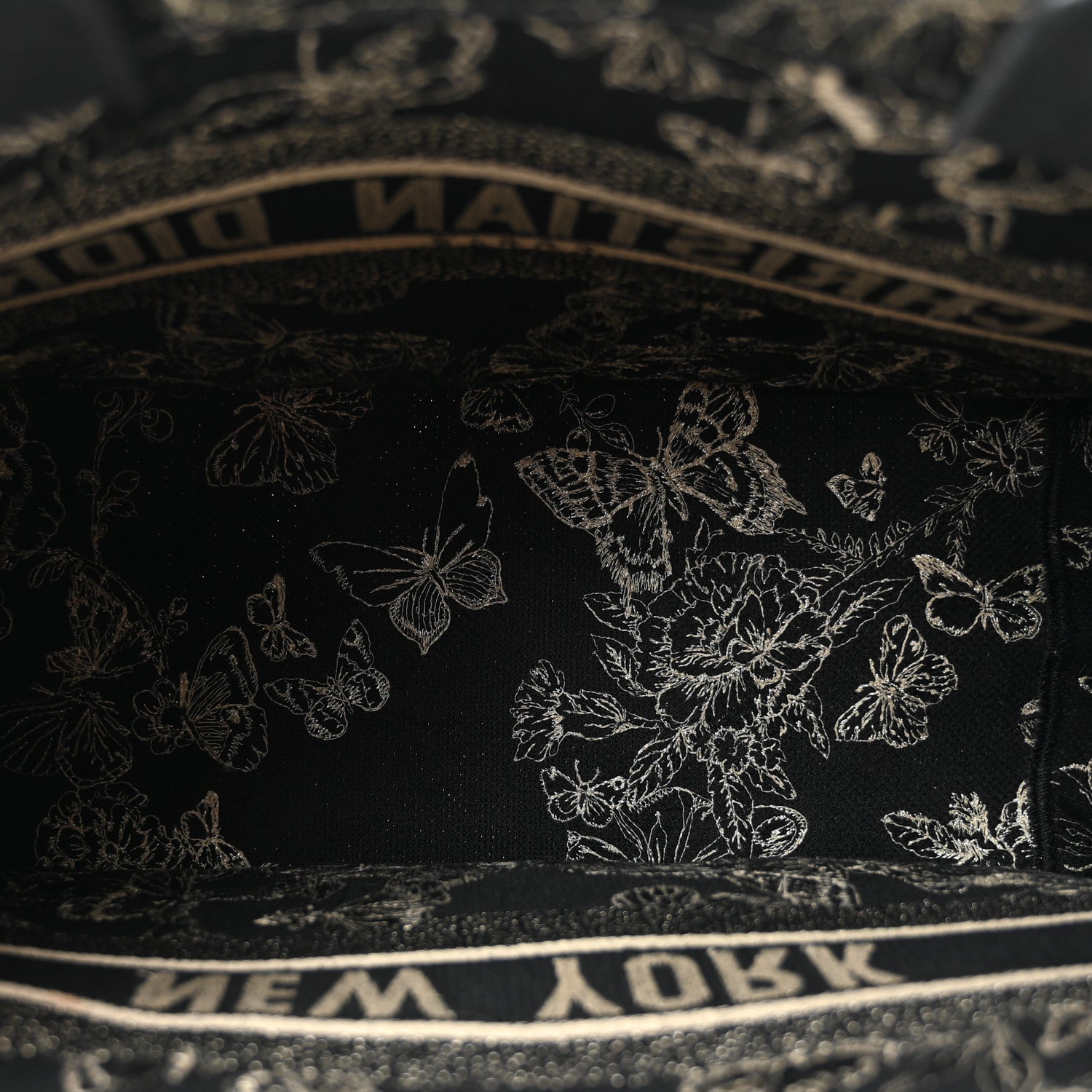 Christian Dior Canvas Embroidered Medium New York Butterfly Book Tote Black 5 of 12