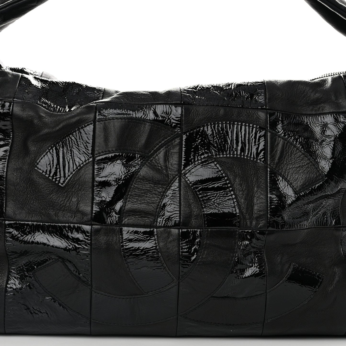 Lambskin Patent Calfskin Brooklyn Patchwork Hobo Black