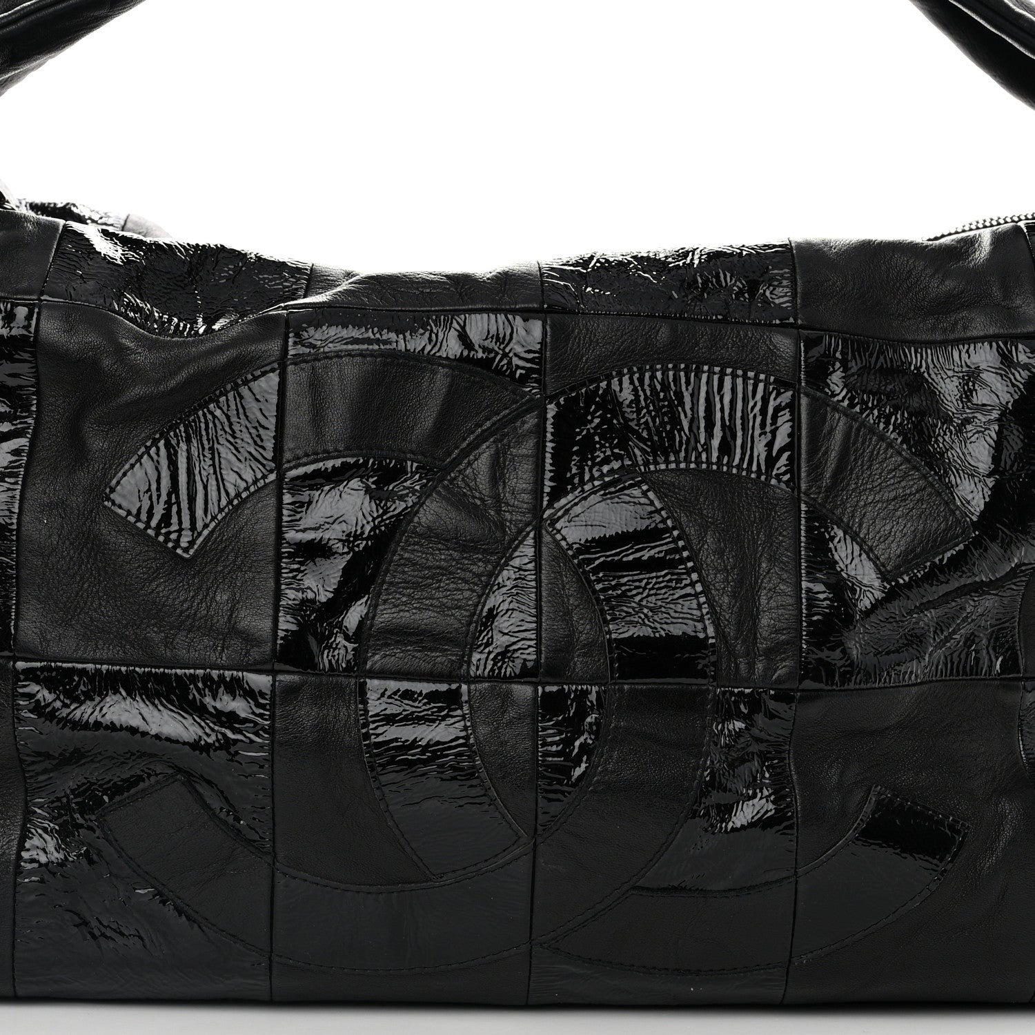Chanel Lambskin Patent Calfskin Brooklyn Patchwork Hobo Black 8 of 11