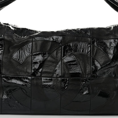 Chanel Lambskin Patent Calfskin Brooklyn Patchwork Hobo Black 8 of 11