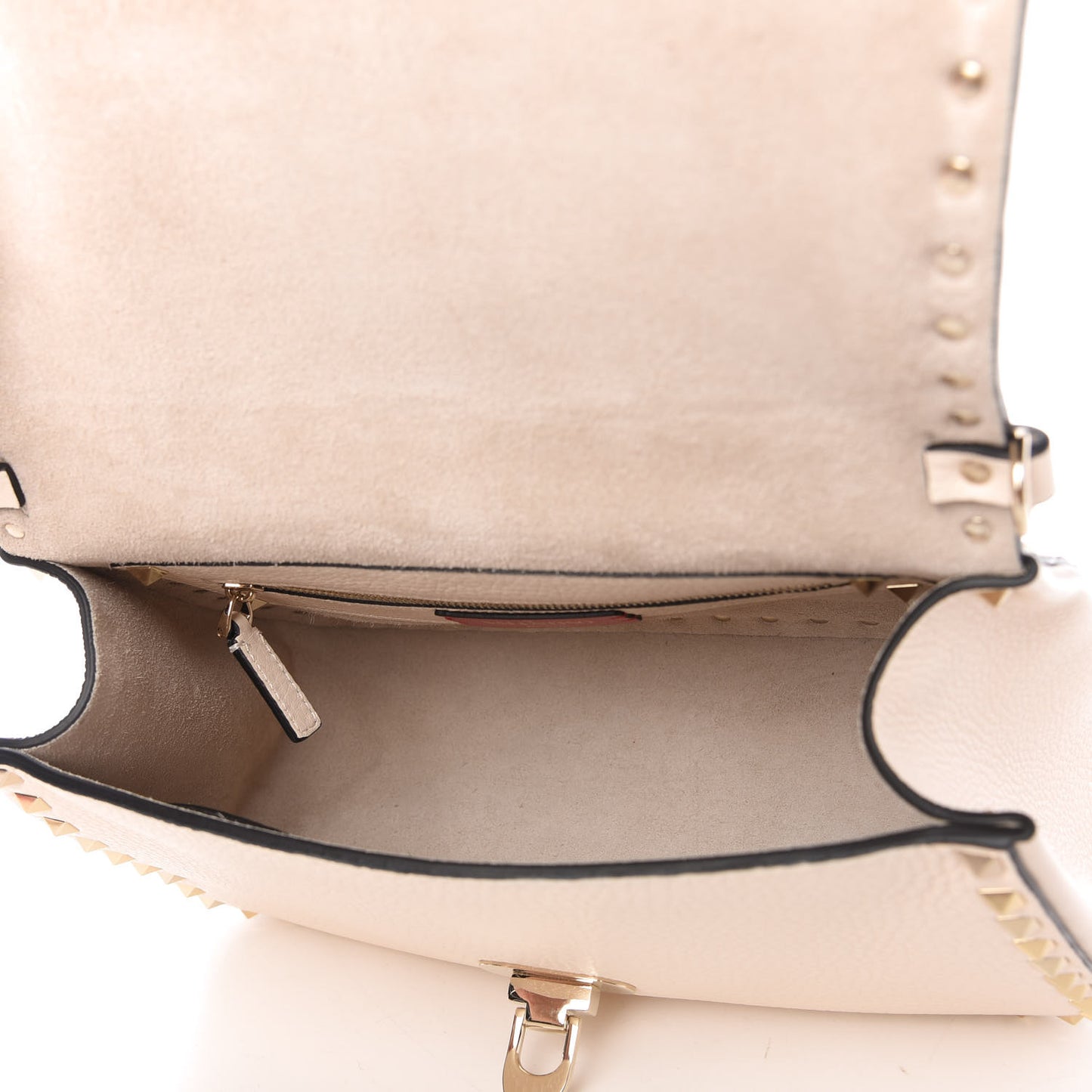 Grained Calfskin Large Rockstud Top Handle Flap Shoulder Bag Light Ivory