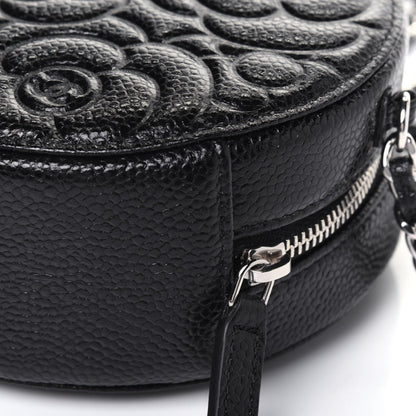 Chanel Caviar Camellia Embossed Round Clutch With Chain Black 11 of 13