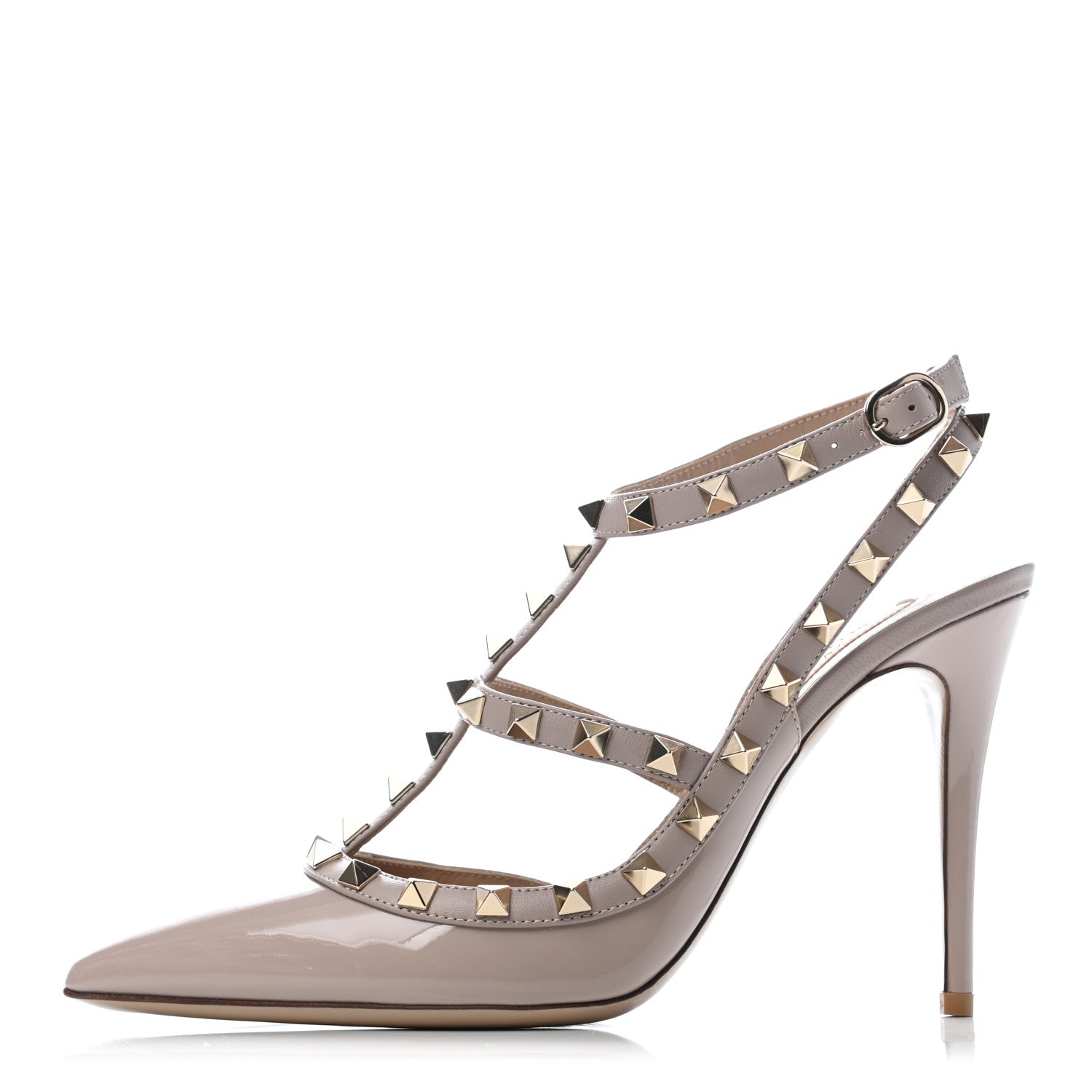 Valentino Garavani Patent Rockstud Ankle Strap Pumps 38.5 Poudre 1 of 7
