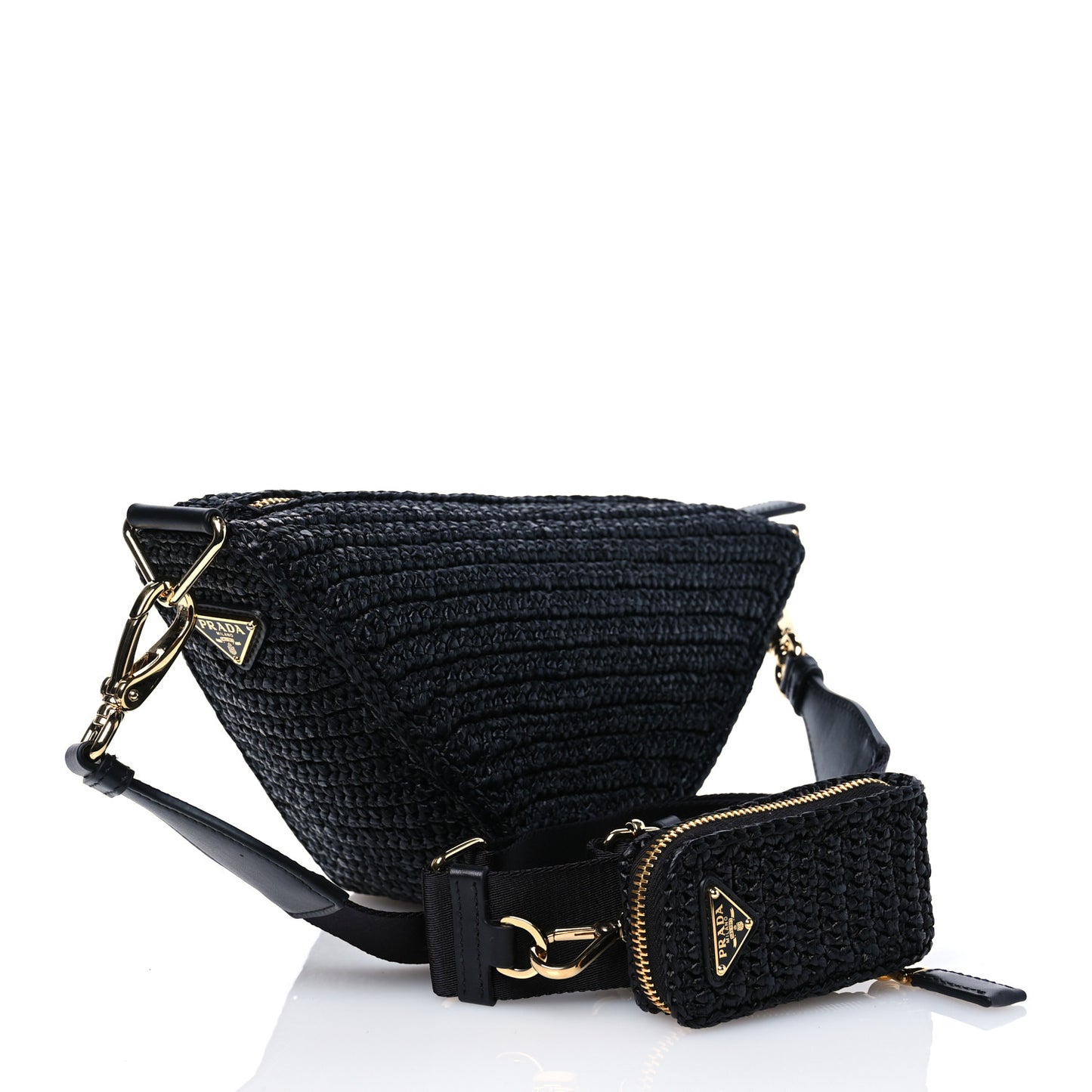 Yarn Raffia Effect Crochet Triangle Shoulder Bag Black