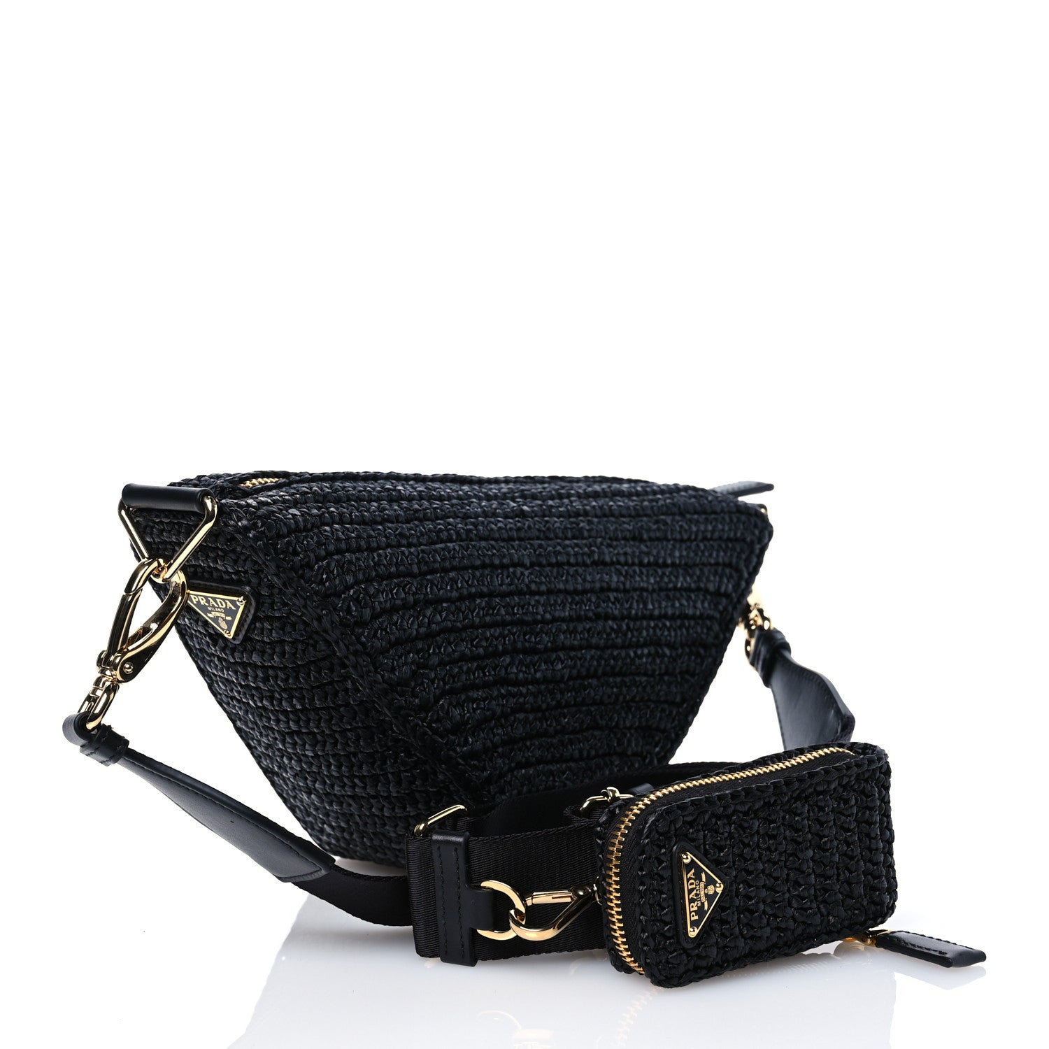 Prada Yarn Raffia Effect Crochet Triangle Shoulder Bag Black 3 of 12