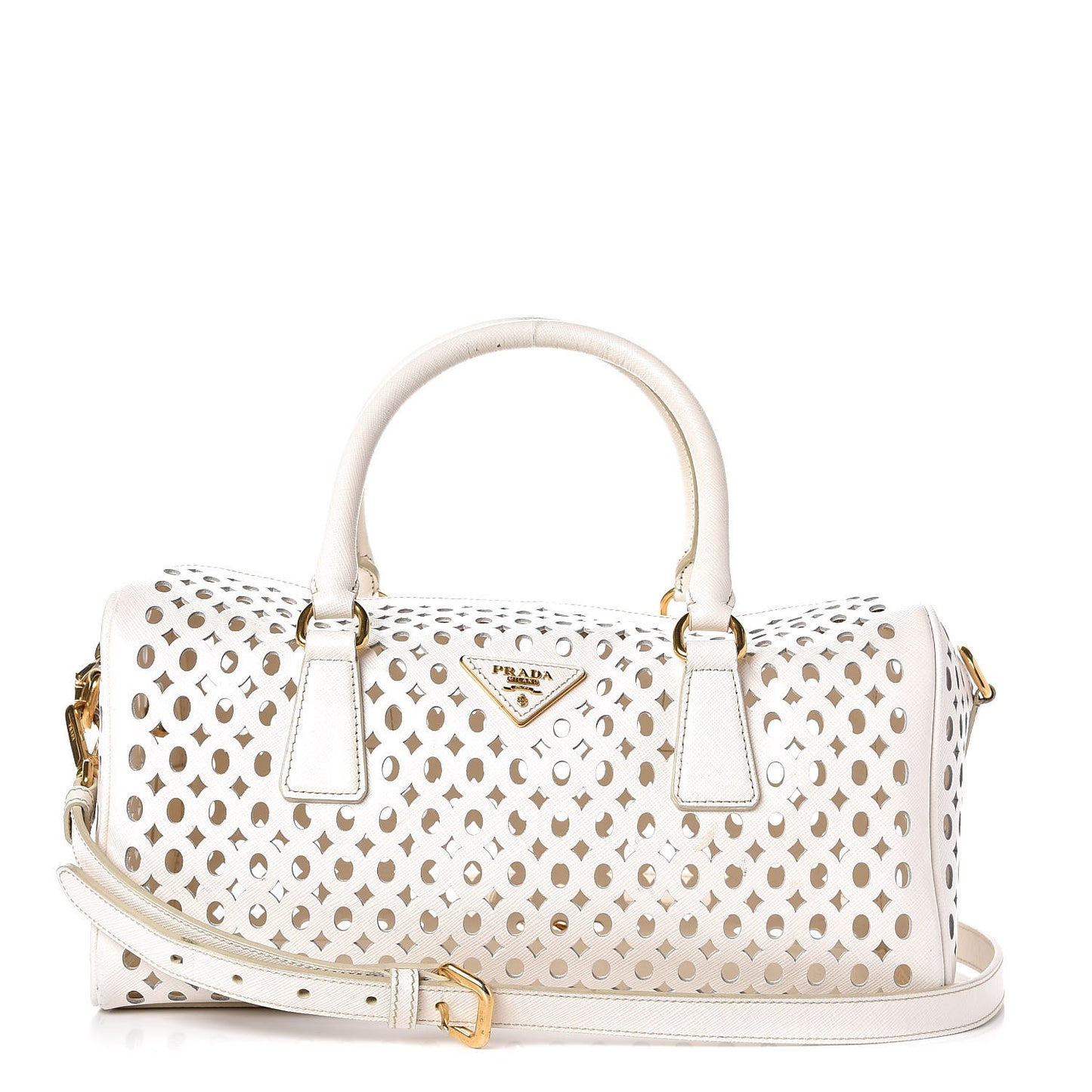 Saffiano Perforated Satchel White