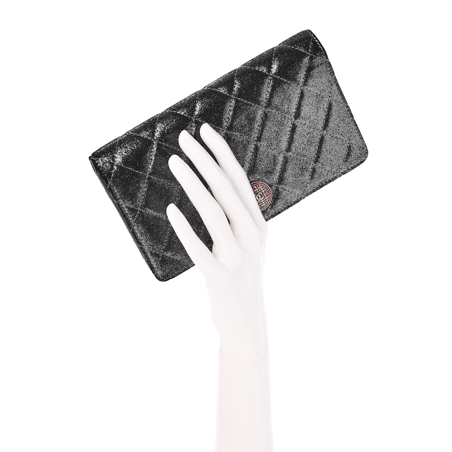 Chanel Iridescent Calfskin Quilted Tartan Button Yen Wallet Grey 2 of 7