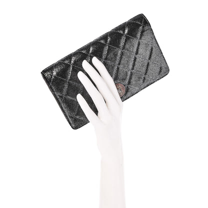 Chanel Iridescent Calfskin Quilted Tartan Button Yen Wallet Grey 2 of 7