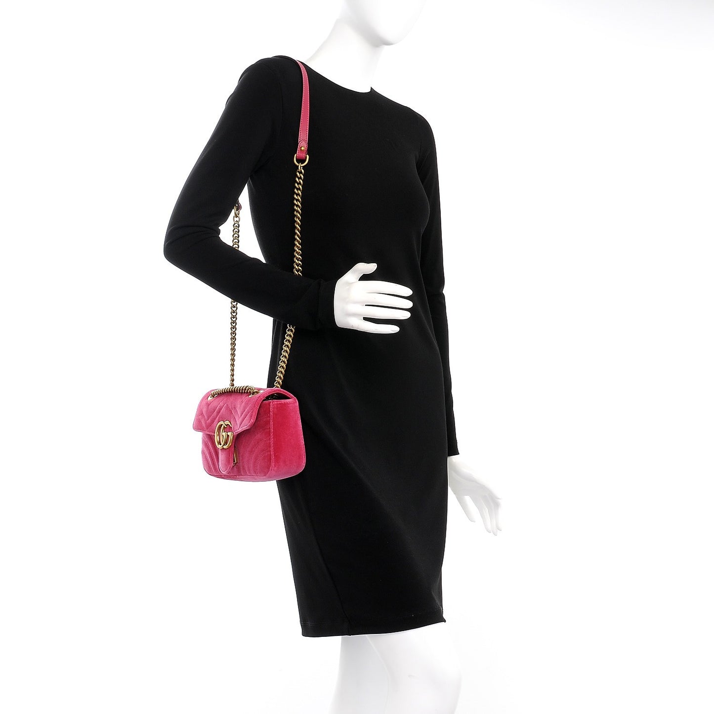 Velvet Matelasse Mini GG Marmont Shoulder Bag Fuchsia Violet Cyclamen