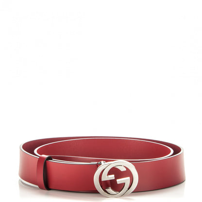 Gucci Selleria Calfskin Nickel Interlocking G 37mm Belt 115 46 Rosso 1 of 5