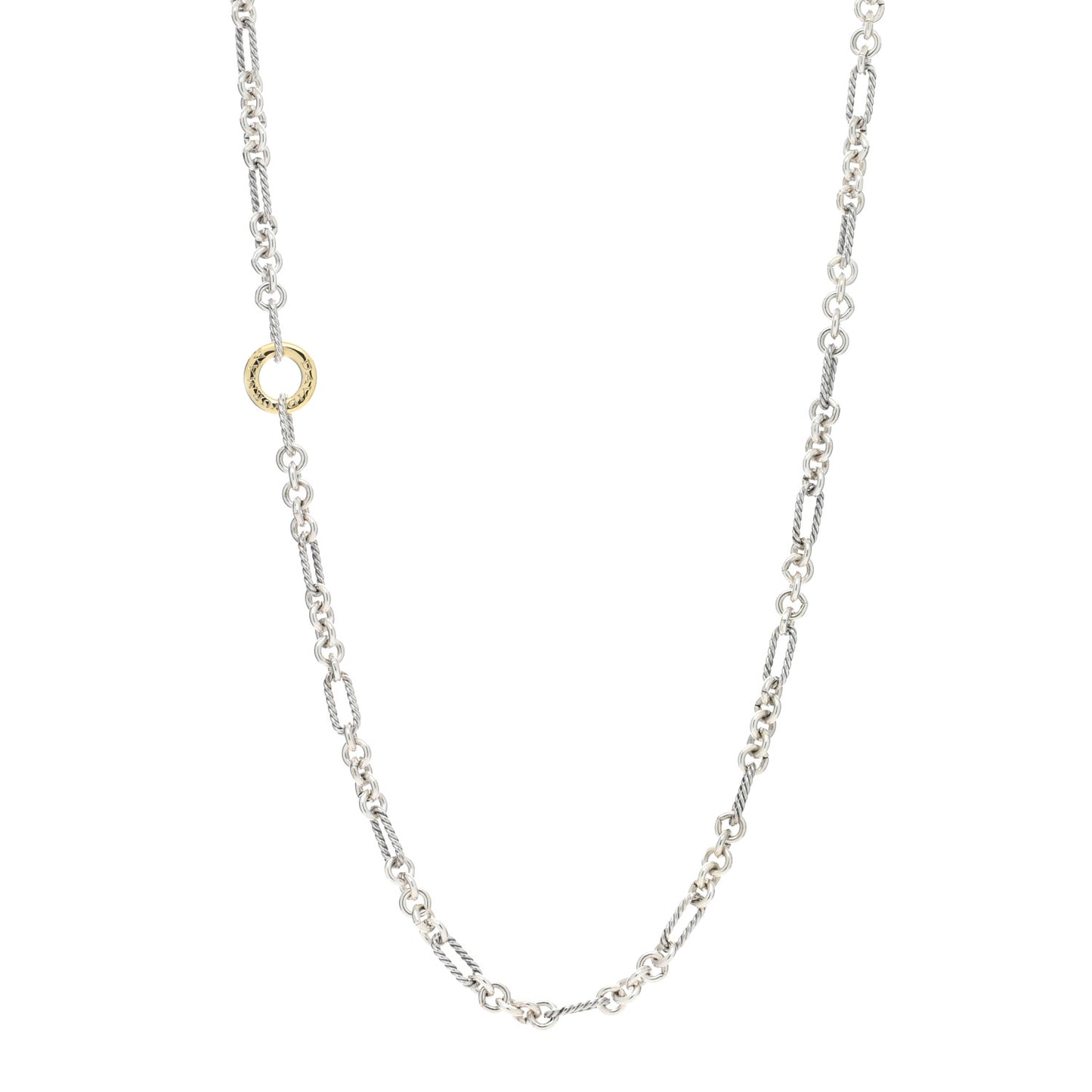 Sterling Silver 18K Yellow Gold Cable Figaro Long Necklace