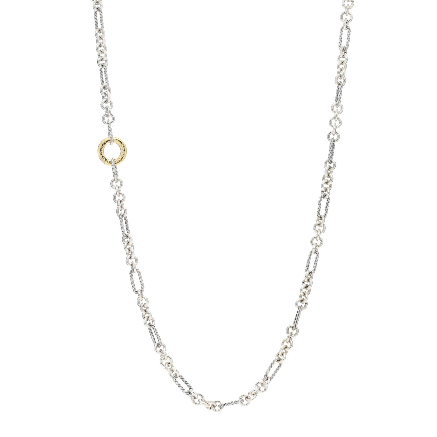 David Yurman Sterling Silver 18K Yellow Gold Cable Figaro Long Necklace 1 of 4