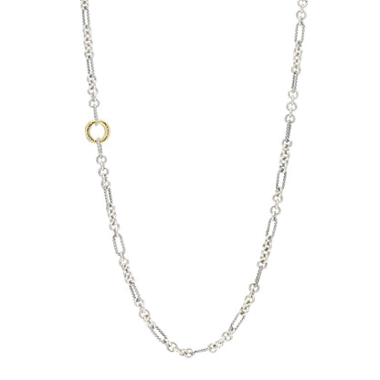 David Yurman Sterling Silver 18K Yellow Gold Cable Figaro Long Necklace 1 of 4